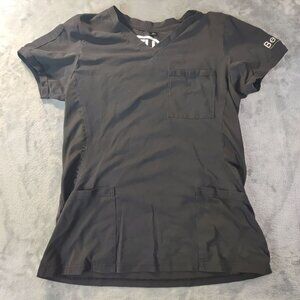 Helix by Benefit Womens Scrub Top Black‎ Size M Stretch V Neck Workwear Pocket